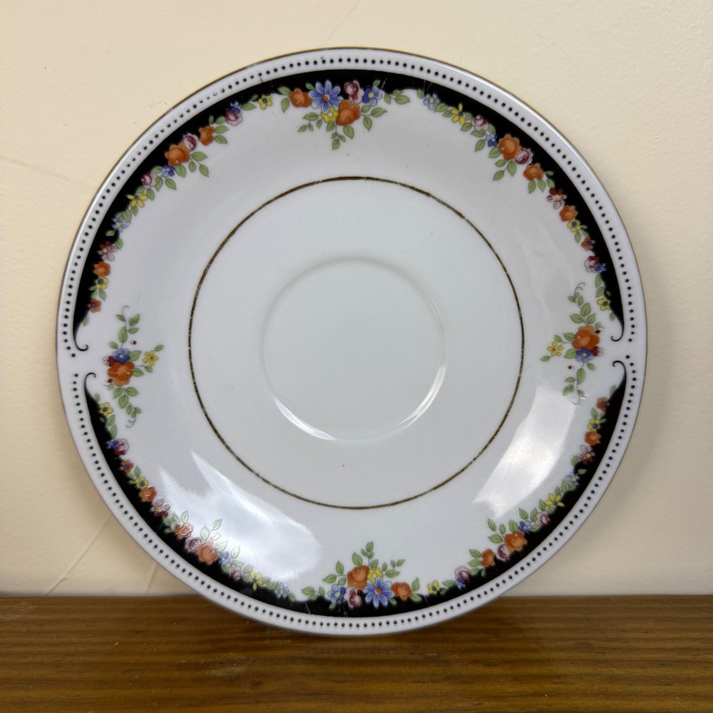 Set of 4 Lynn’s Fine China Saucers – Floral Black & Gold Trim, 6.25” - Picture 13 of 13